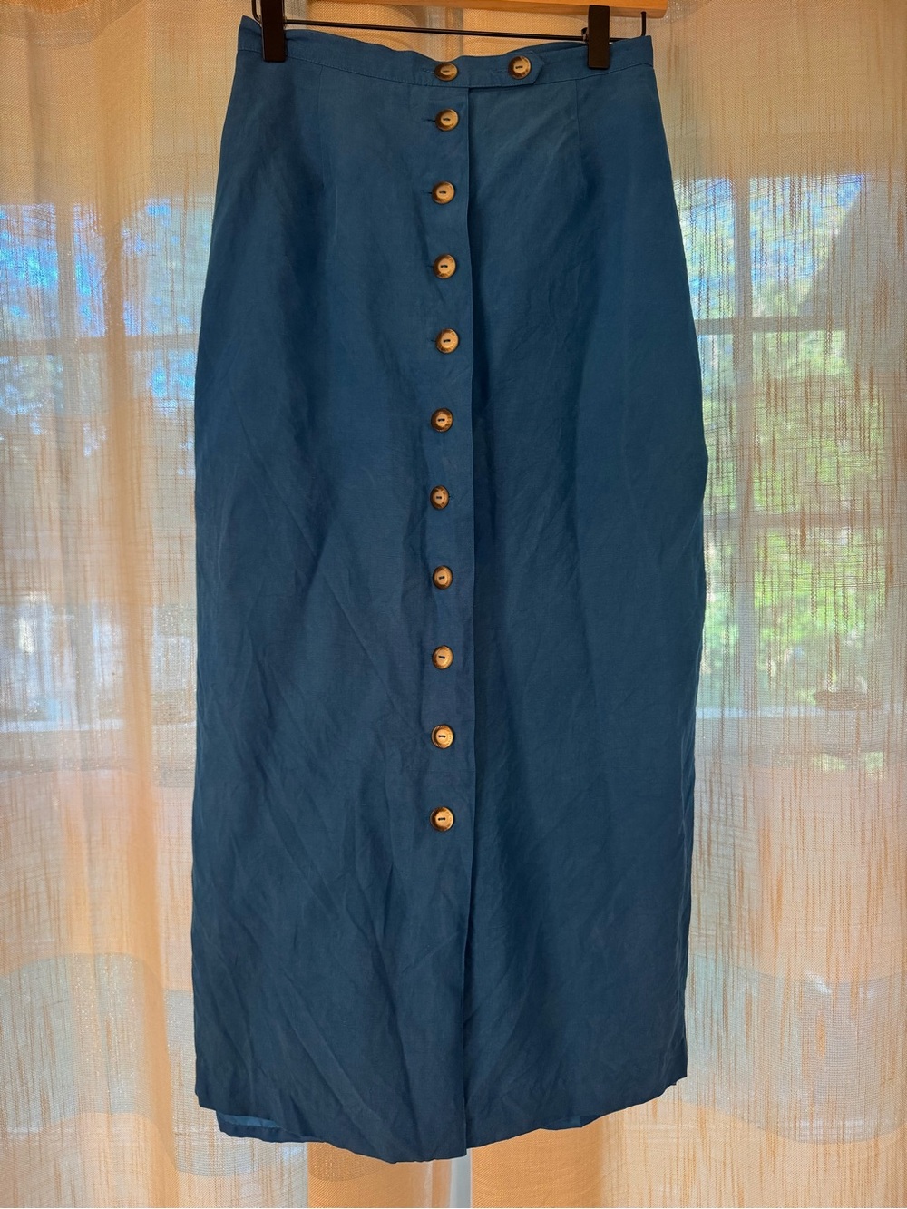 Vintage Mixit button-front silk and linen blend skirt